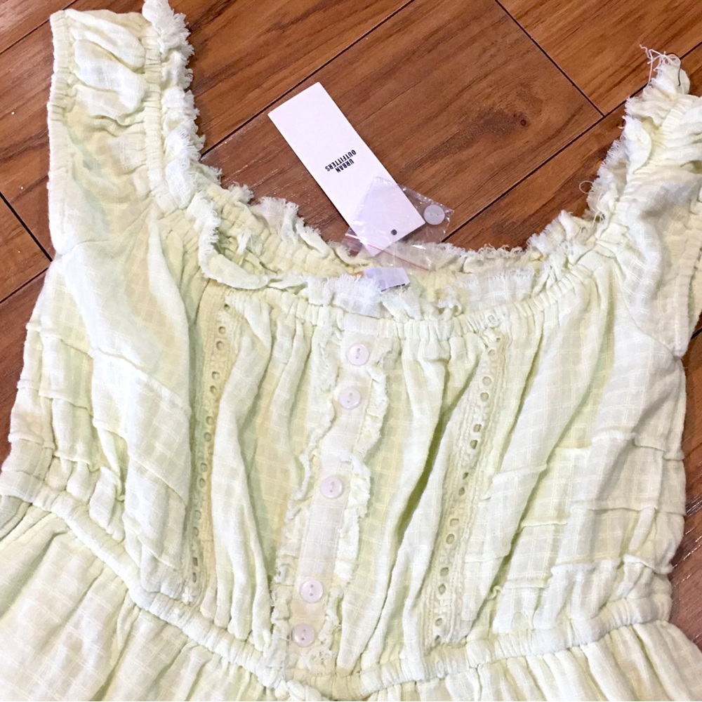 Urban Outfitters New Tag yellow gauze window pane shorts romper one piec…